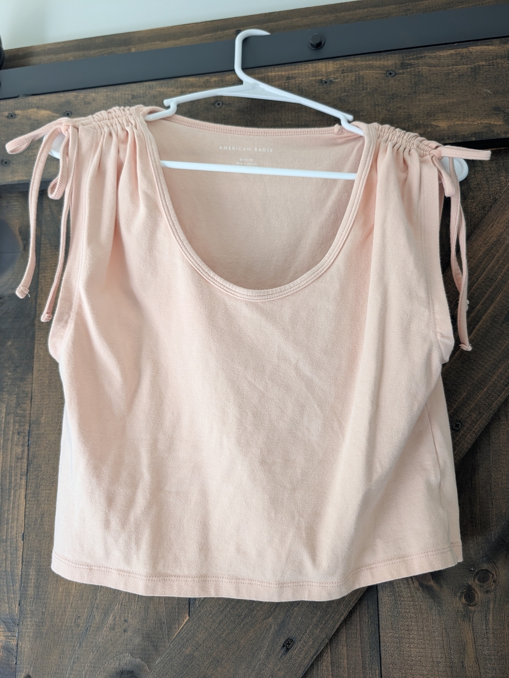 American Eagle Blush Pink Ruched-Sleeve Tank Top Medium